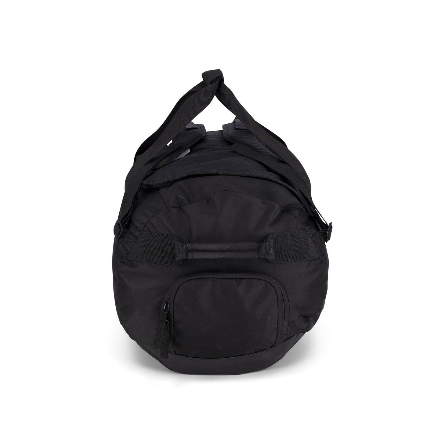 Black duffel bag on a white background