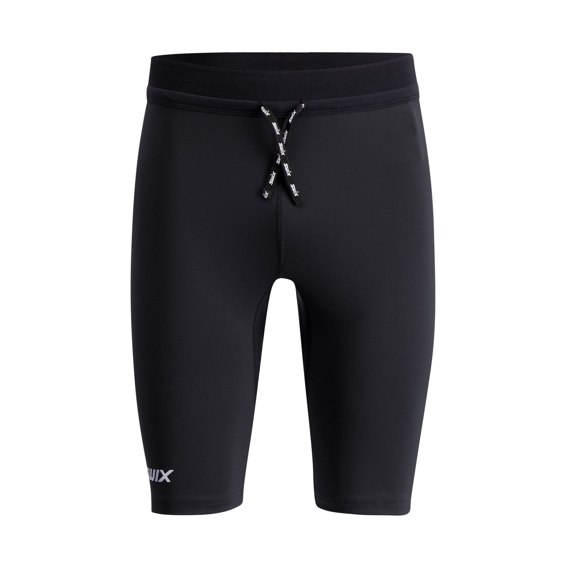 Black athletic shorts with a brand logo